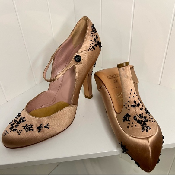 Prada Pink Satin Black Embroidered Mary Jane Heels - Picture 5 of 5